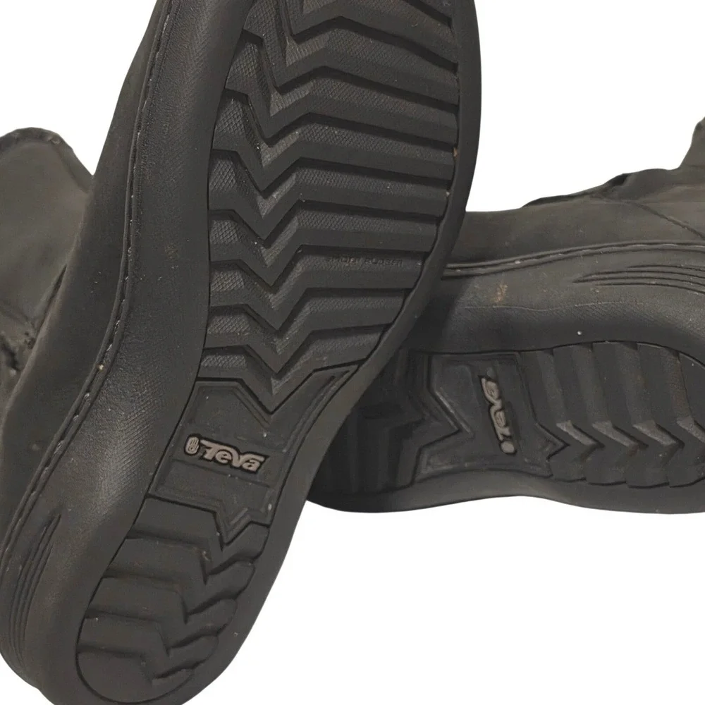 Teva Foxy Mid‎ Waterproof Boots Black Leather Quilted Knit Women Size 5 1012439
